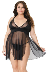Coquette Sheer Babydoll With Side Slit Set in Black  from SexyShoes.com