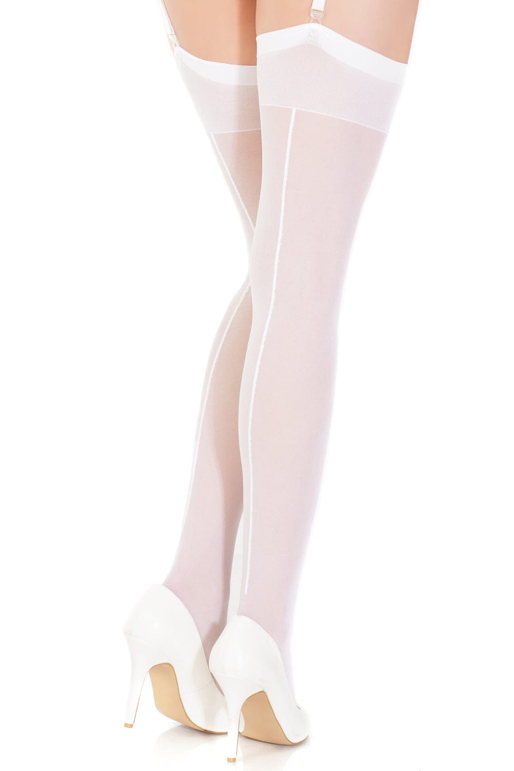 Sheer Back Seam Thigh High Stockings | Plus Size-Thigh High Hosiery-Coquette-White-Q-SEXYSHOES.COM