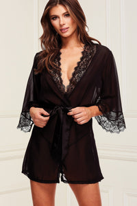 Baci Lingerie Sheer Chiffon & Lace Robe in Black  from SexyShoes.com