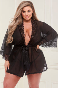 Baci Lingerie Sheer Chiffon & Lace Robe in Black  from SexyShoes.com