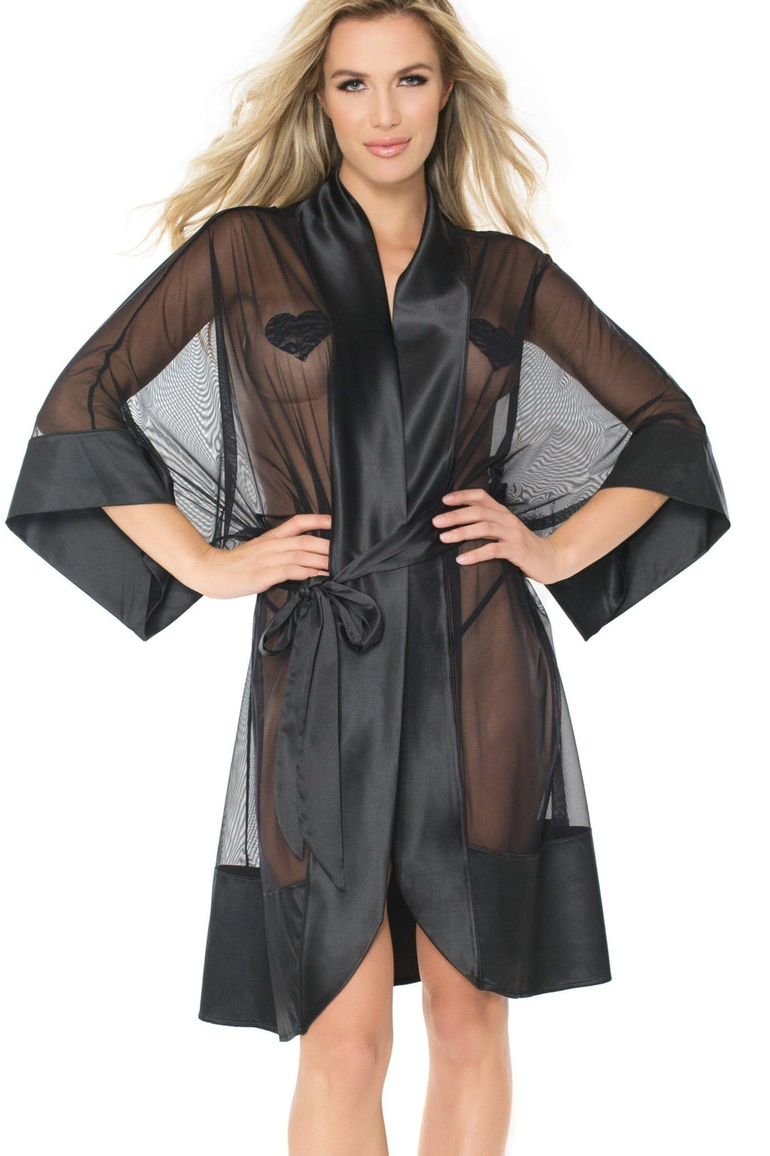 Coquette Sheer Kimono Style Robe in Black  from SexyShoes.com