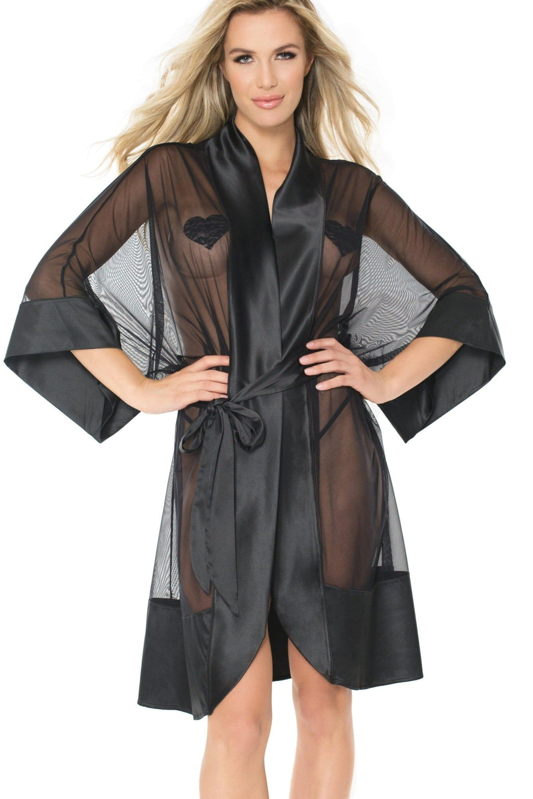 Sheer Kimono Style Robe-Gowns + Robes-Coquette-Black-O/S-SEXYSHOES.COM
