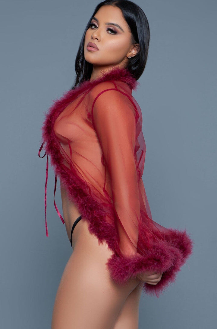 Sheer Marabou Robe-Gowns + Robes-BeWicked-Red-O/S-SEXYSHOES.COM