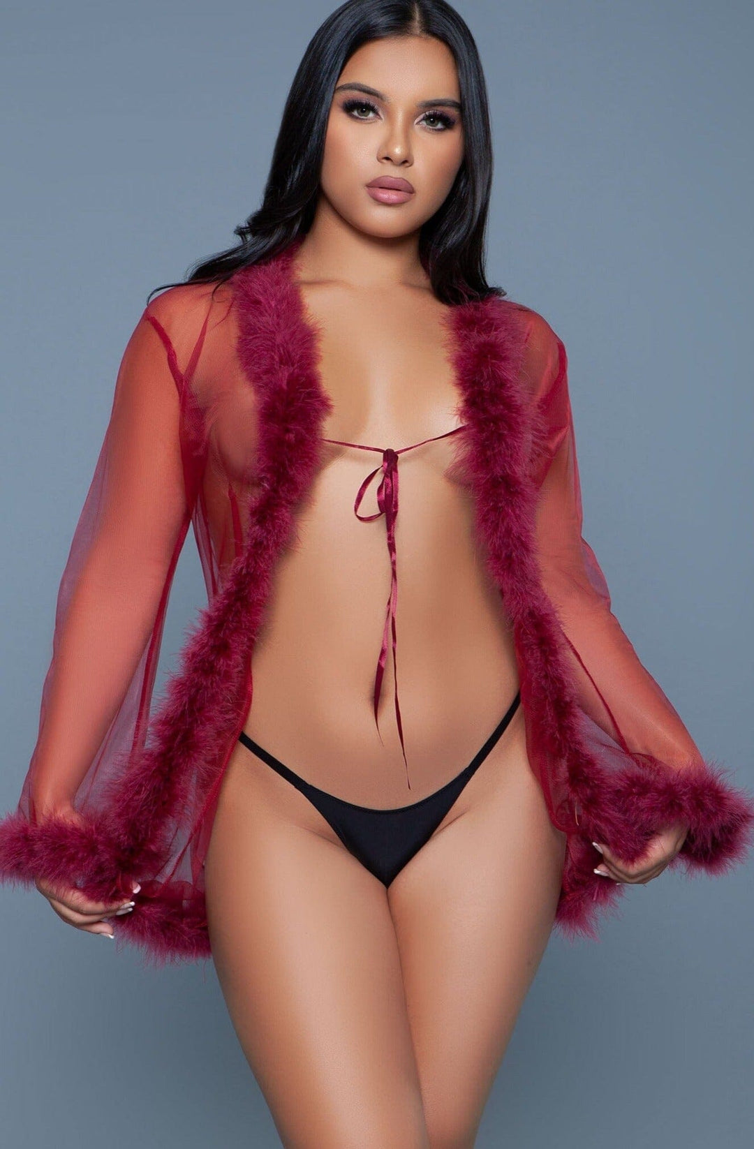 Sheer Marabou Robe-Gowns + Robes-BeWicked-Red-O/S-SEXYSHOES.COM