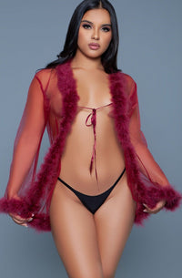 BeWicked Sheer Marabou Robe in Red  from SexyShoes.com
