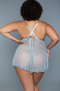 Sheer Mesh Babydoll With Cross Back Straps-Babydolls-SEXYSHOES.COM