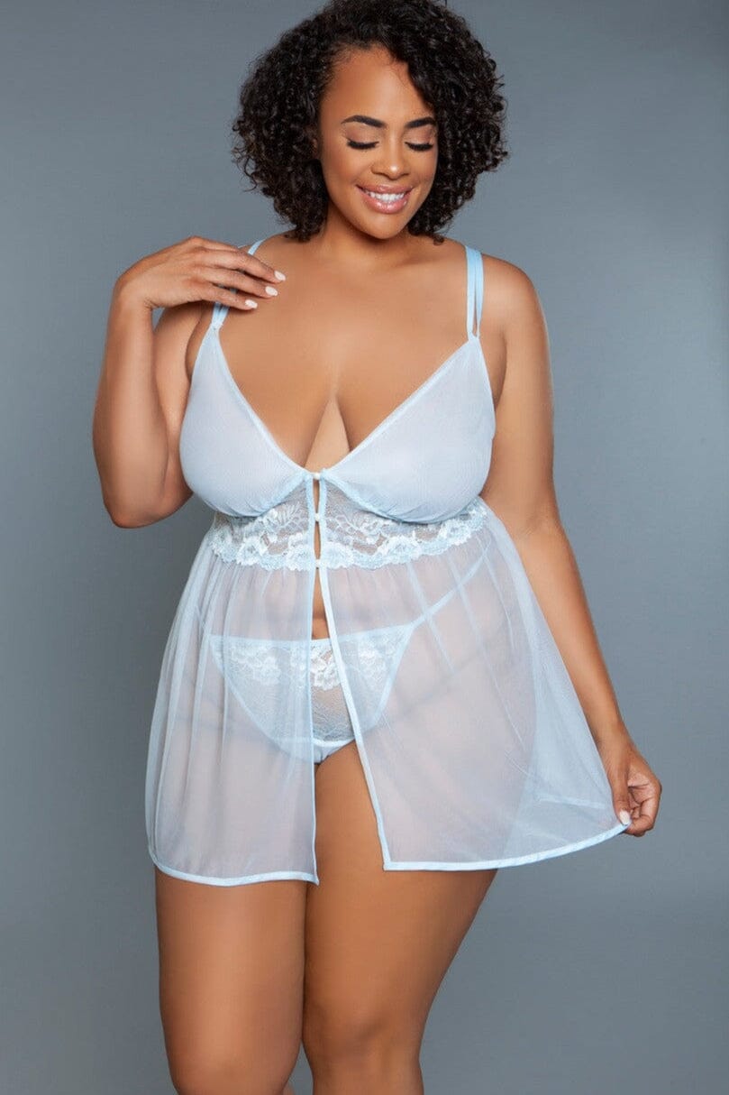 Sheer Tulle Babydoll With Front Button Design