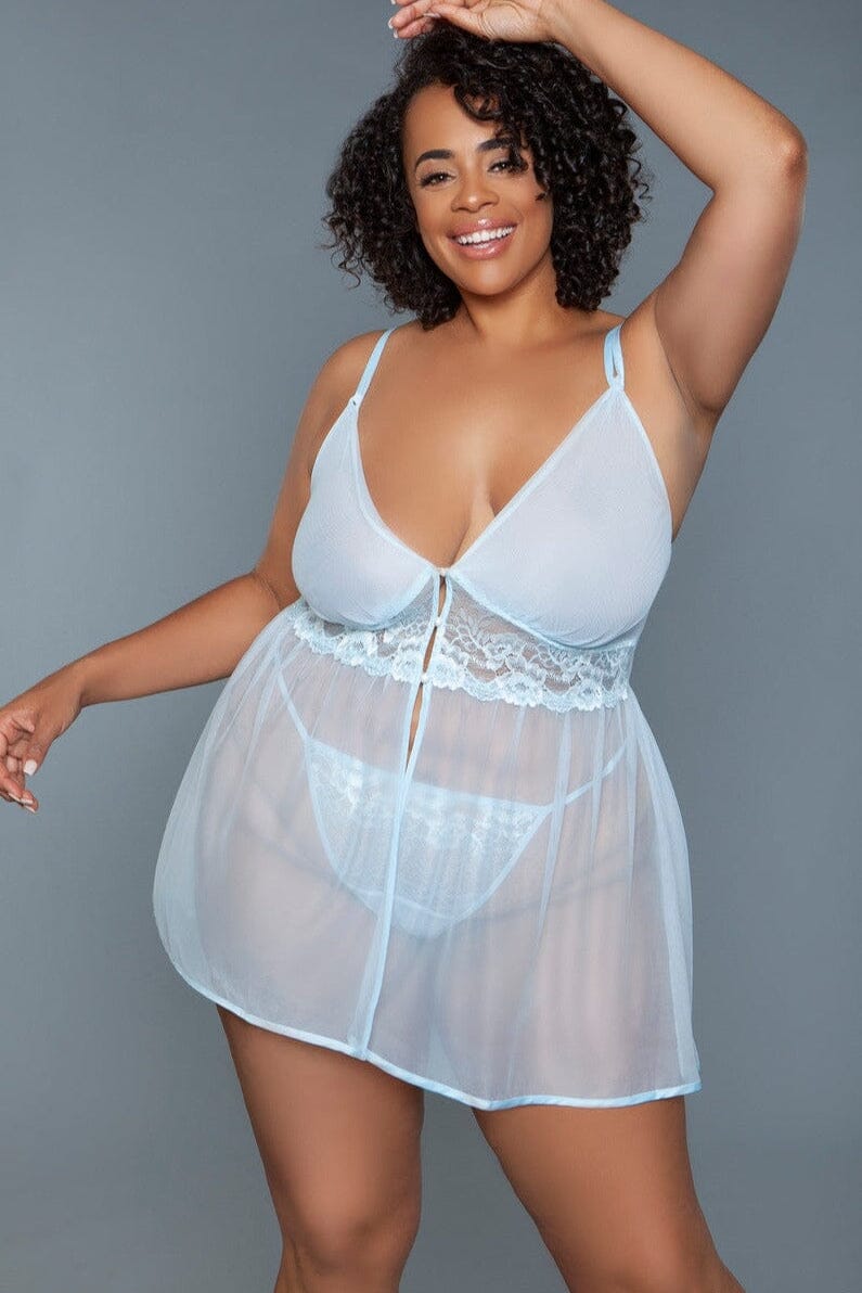 Sheer Tulle Babydoll With Front Button Design-Babydolls-SEXYSHOES.COM