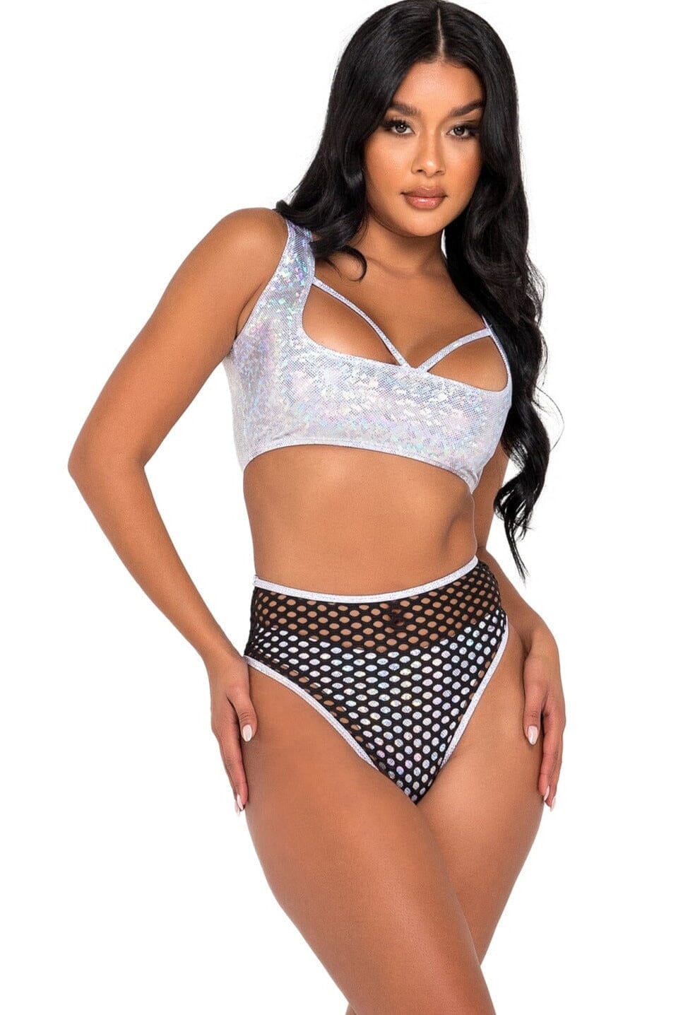 Shimmer Crop Top with Strap Detail-Crop Tops-Roma Dancewear-White-L-SEXYSHOES.COM
