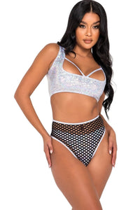 Shimmer Crop Top with Strap Detail-Crop Tops-Roma Dancewear-White-L-SEXYSHOES.COM