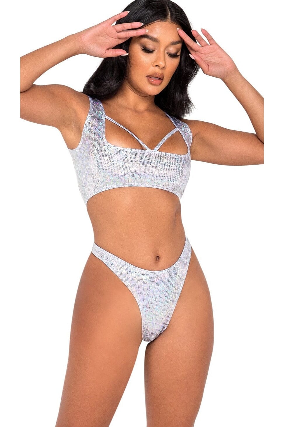 Shimmery High Cut Thong Bottom-Panty + Scrunches-Roma Dancewear-White-L-SEXYSHOES.COM