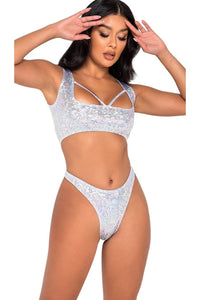 Shimmery High Cut Thong Bottom-Panty + Scrunches-Roma Dancewear-White-L-SEXYSHOES.COM