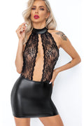 Short Powerwetlook dress with lace top