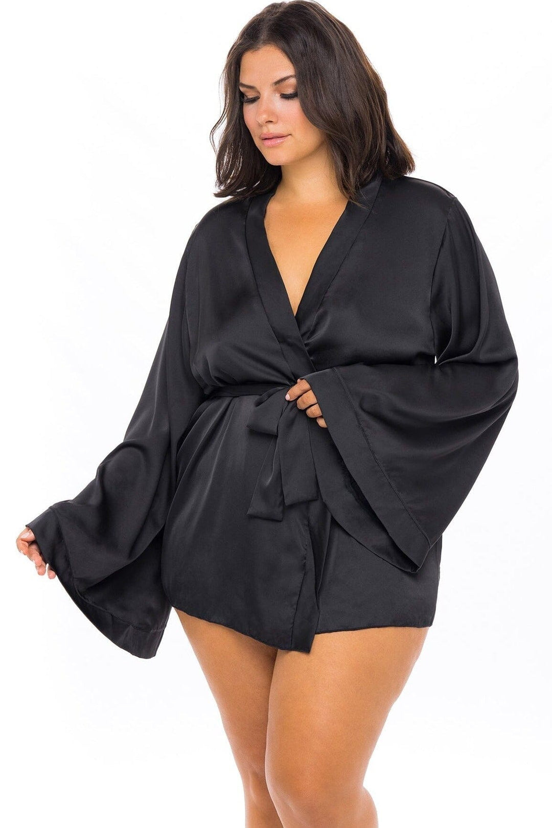 Short Wide Sleeved Robe-Gowns + Robes-Oh La La Cheri-Black-1X/2XL-SEXYSHOES.COM