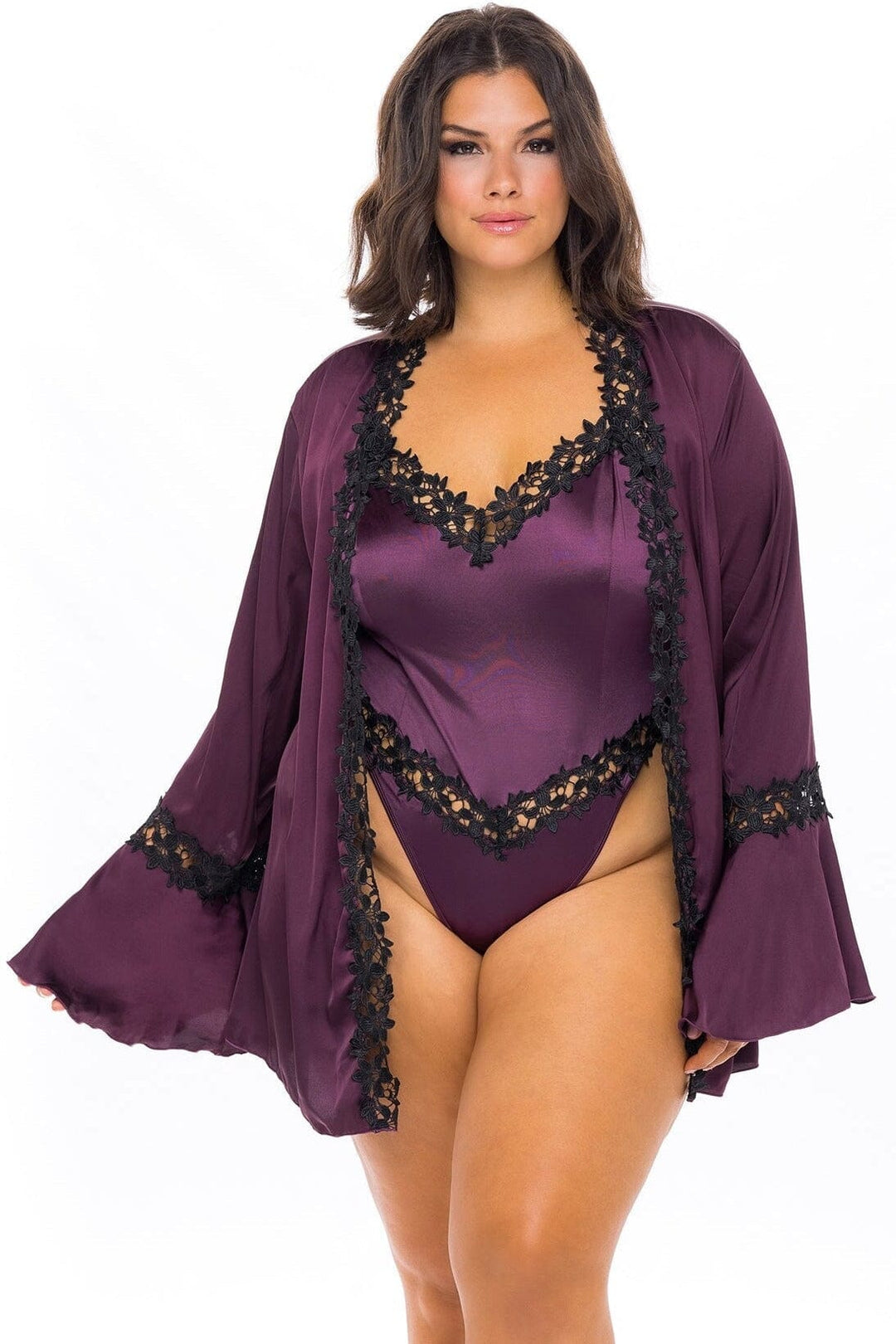 Short Wide Sleeved Robe-Gowns + Robes-Oh La La Cheri-Purple-1X/2XL-SEXYSHOES.COM