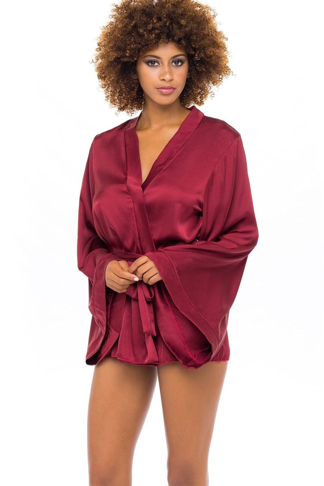 Short Wide Sleeved Robe-Gowns + Robes-Oh La La Cheri-Red-S/M-SEXYSHOES.COM