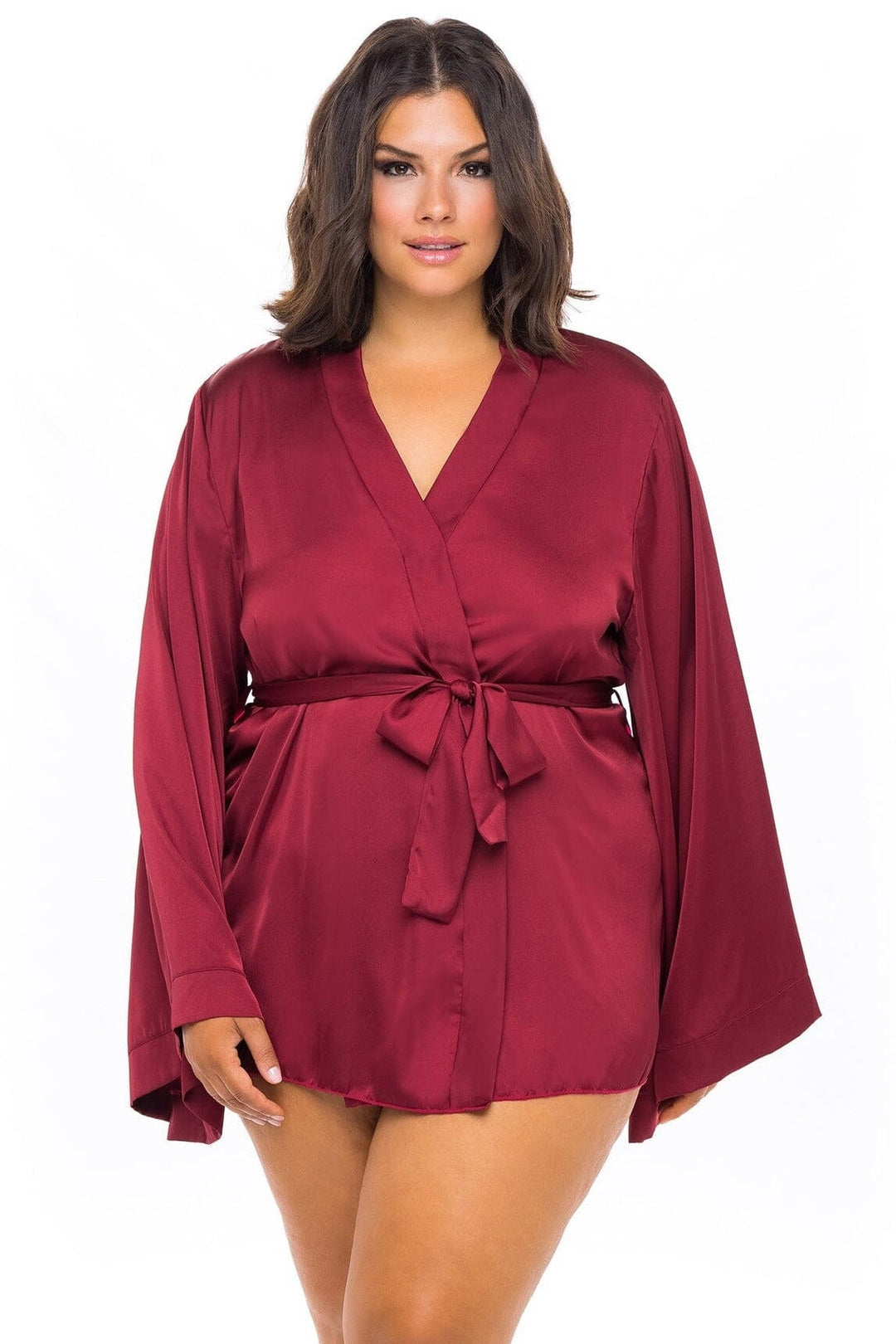 Short Wide Sleeved Robe-Gowns + Robes-Oh La La Cheri-Red-1X/2XL-SEXYSHOES.COM