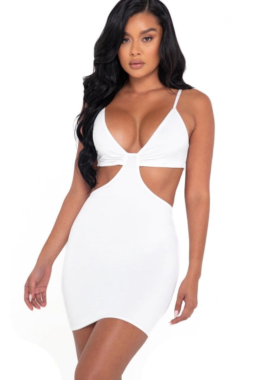 Side Cutout Sculpted Mini Dress-Club Dresses-Roma Confidential-White-L-SEXYSHOES.COM