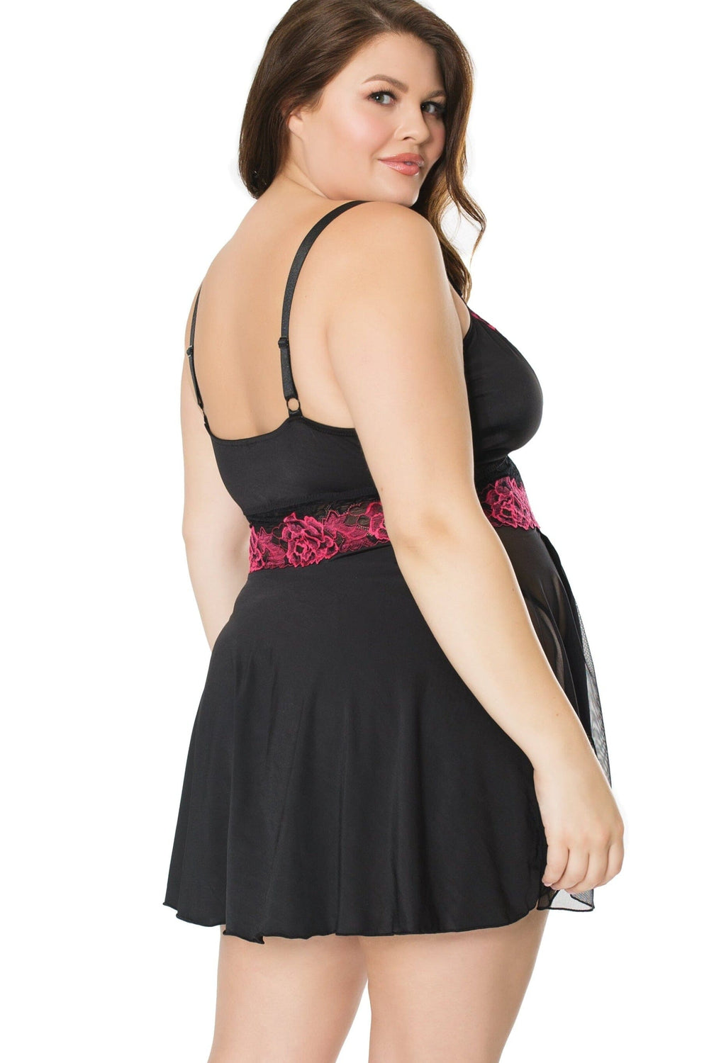 Side Slit Babydoll Set | Plus Size-Babydolls-Coquette-Black-Q-SEXYSHOES.COM