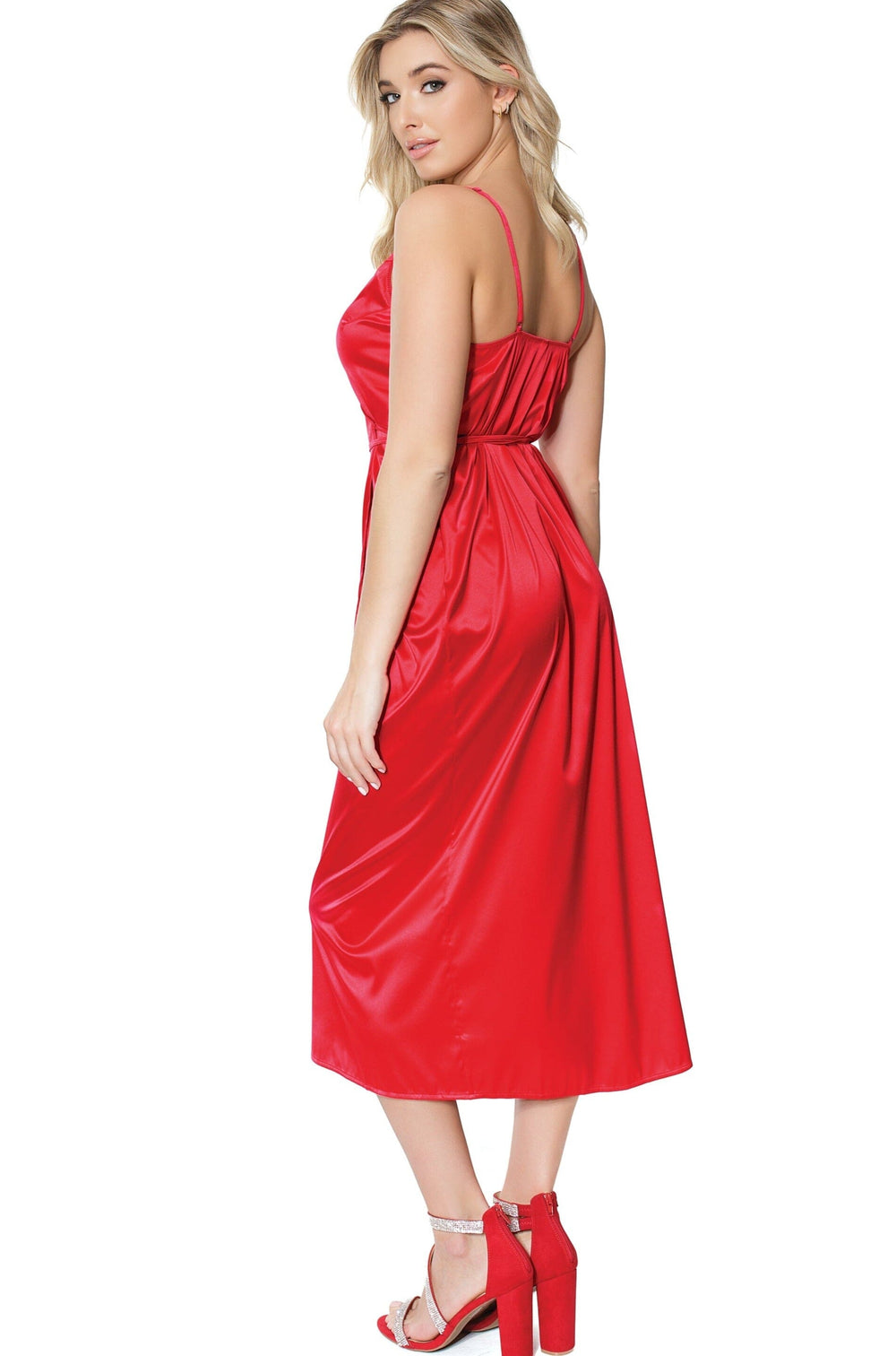 Silk Midi Wrap Dress-Babydolls-Coquette-Red-O/S-SEXYSHOES.COM