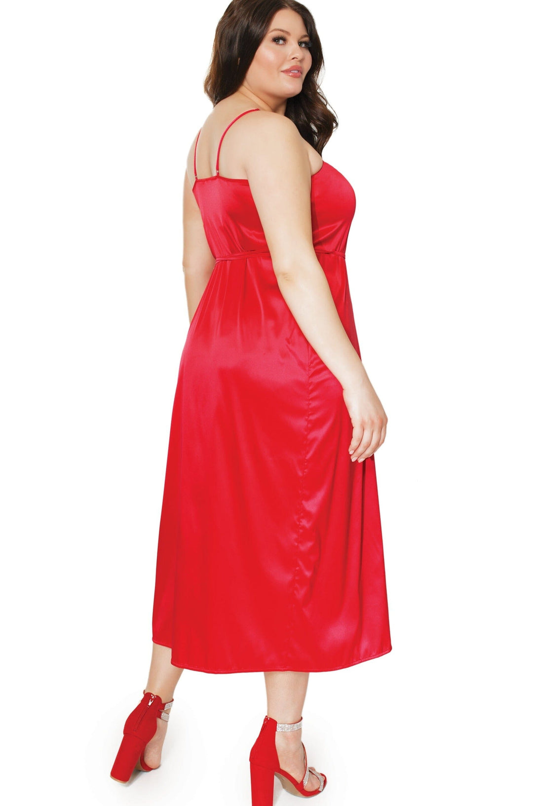 Silk Midi Wrap Dress | Plus Size-Babydolls-Coquette-Red-Q-SEXYSHOES.COM
