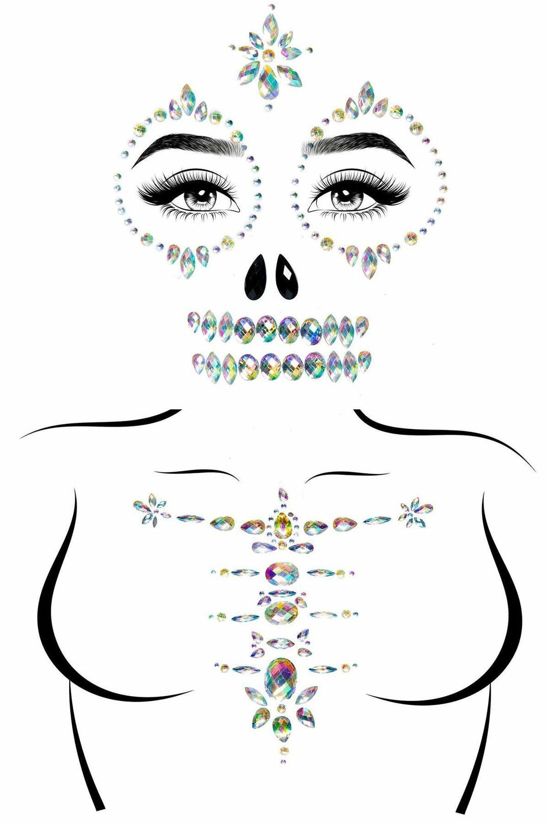 Skeleton Adhesive Face Body Jewels-Body Jewelry-Leg Avenue-Clear-O/S-SEXYSHOES.COM