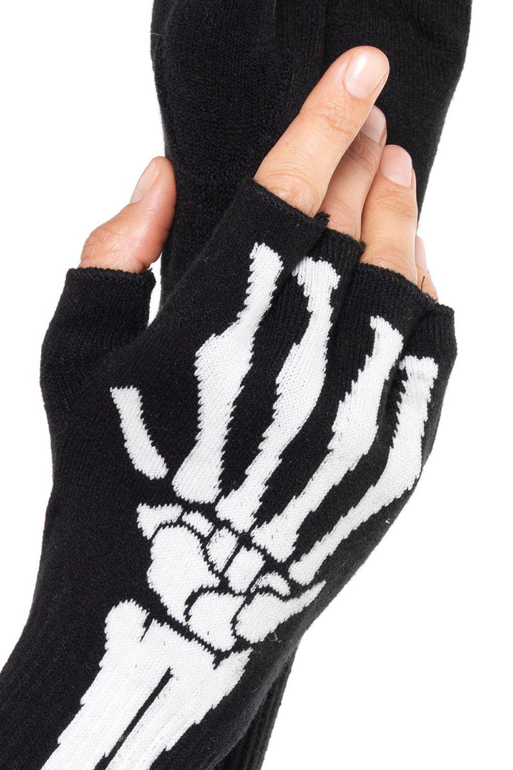 Skeleton Fingerless Gloves-Gloves-Leg Avenue-Black-O/S-SEXYSHOES.COM