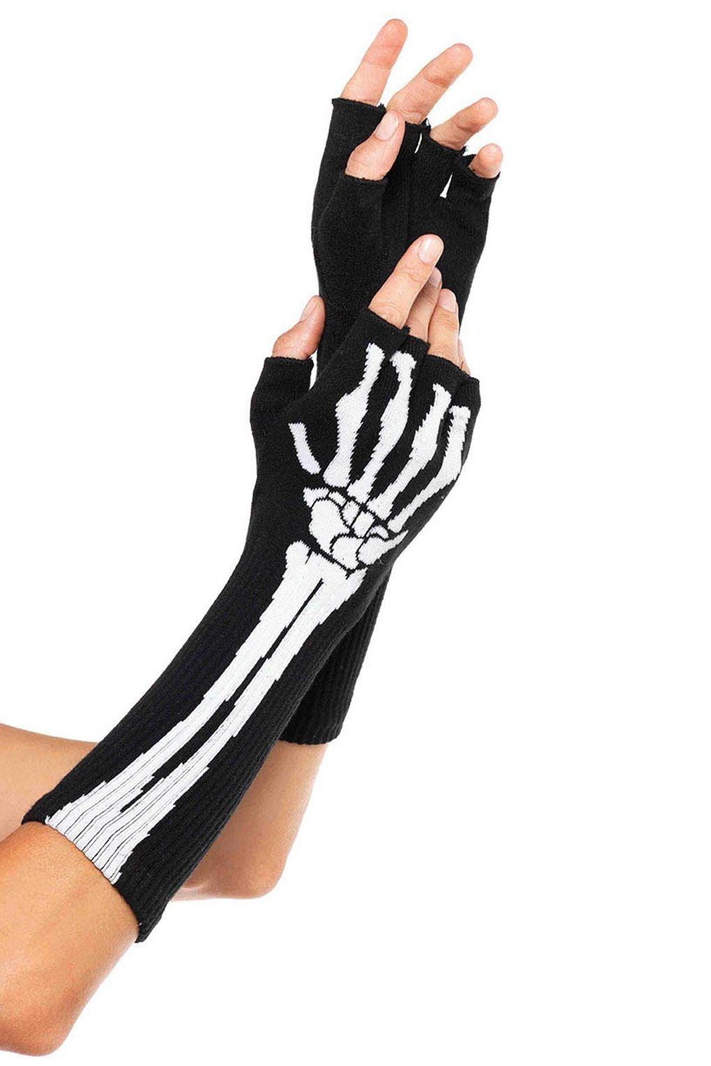 Skeleton Fingerless Gloves-Gloves-Leg Avenue-Black-O/S-SEXYSHOES.COM