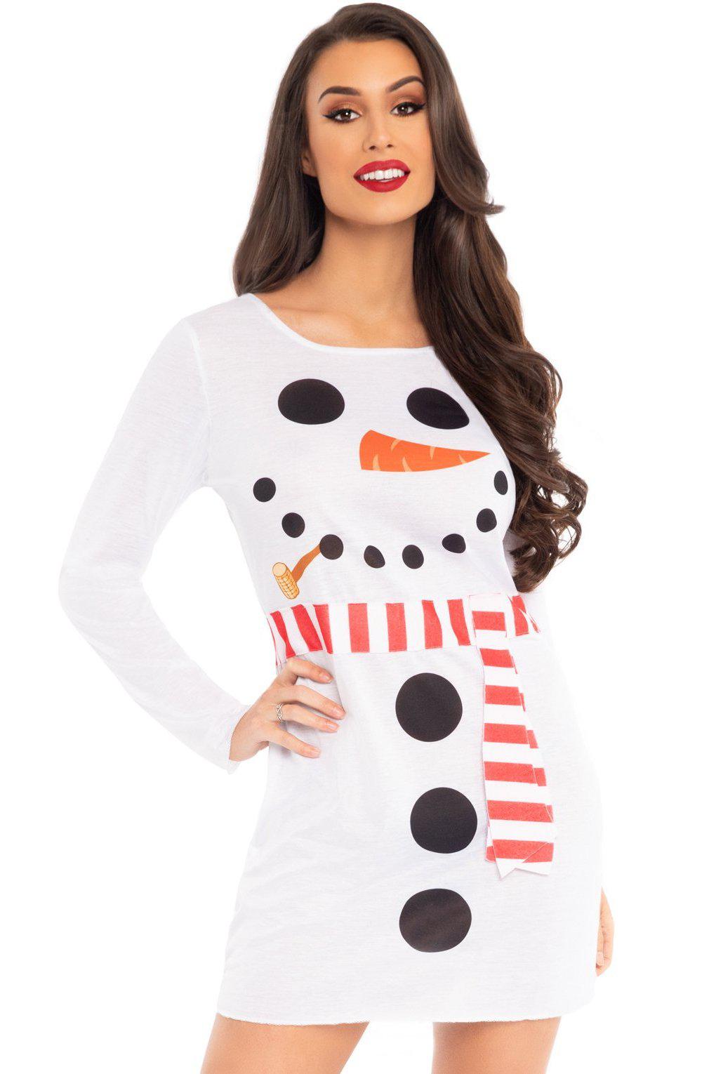 Snowman T-Shirt Dress-Holiday Costumes-Leg Avenue-White-XL-SEXYSHOES.COM
