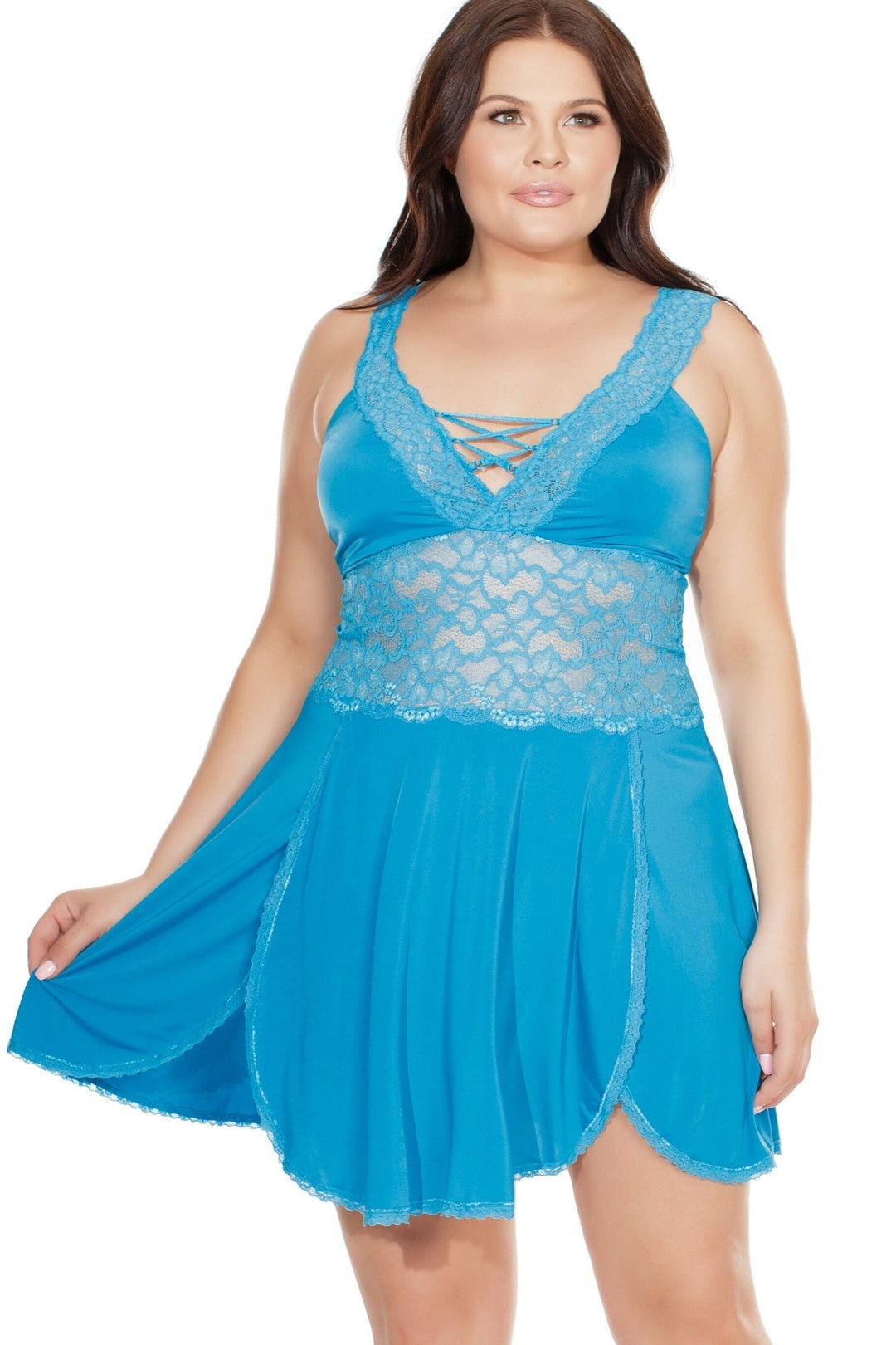 Soft Cup Babydoll With Side Slits | Plus Size-Babydolls-Coquette-Blue-Q-SEXYSHOES.COM