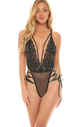 Deep V-Plunge Neckline With Lace And Ribbon Detailing