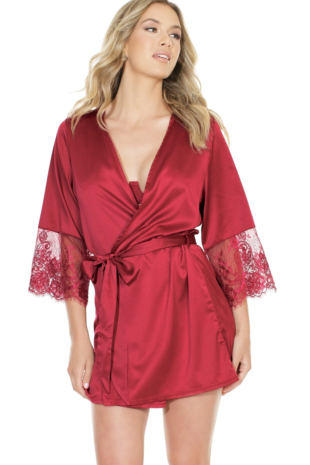 Soft Stretch Satin Robe-Gowns + Robes-Coquette-Red-O/S-SEXYSHOES.COM