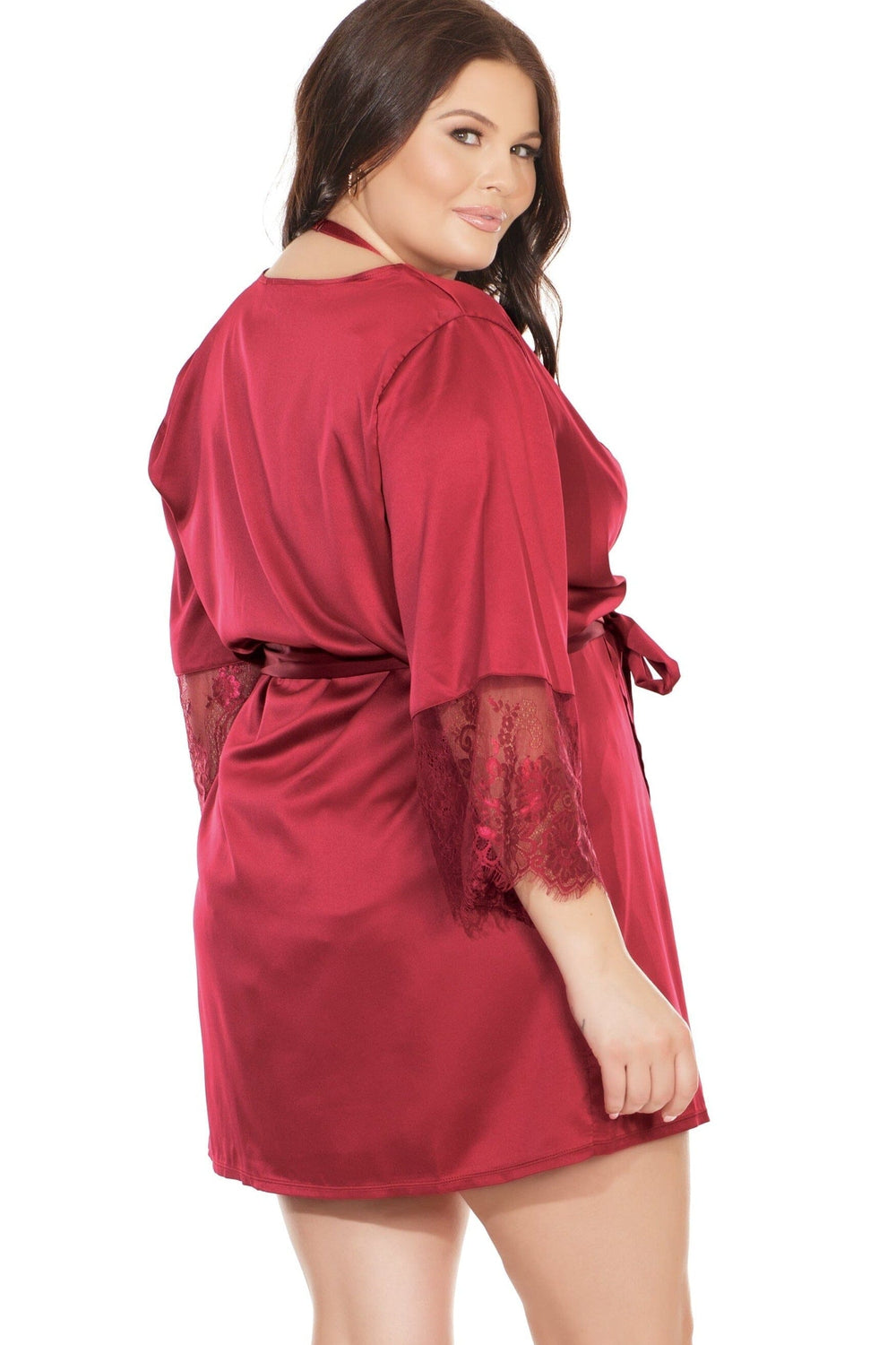 Soft Stretch Satin Robe | Plus Size-Gowns + Robes-Coquette-Red-Q-SEXYSHOES.COM