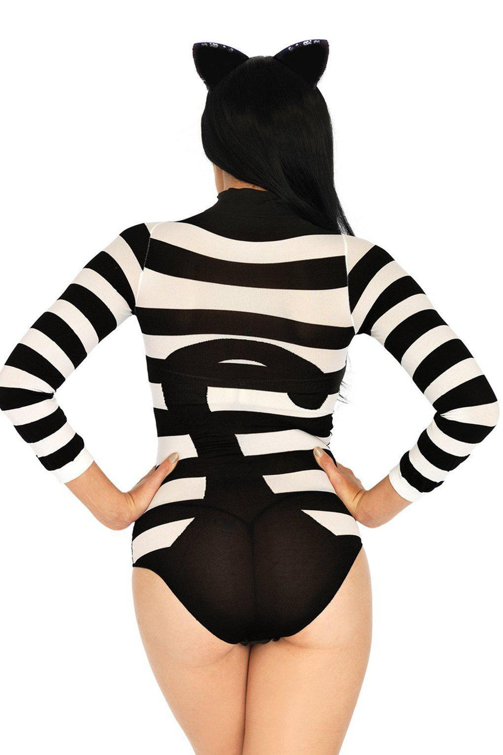 Spandex Striped Cat Costume-Cat Costumes-Leg Avenue-Black-O/S-SEXYSHOES.COM