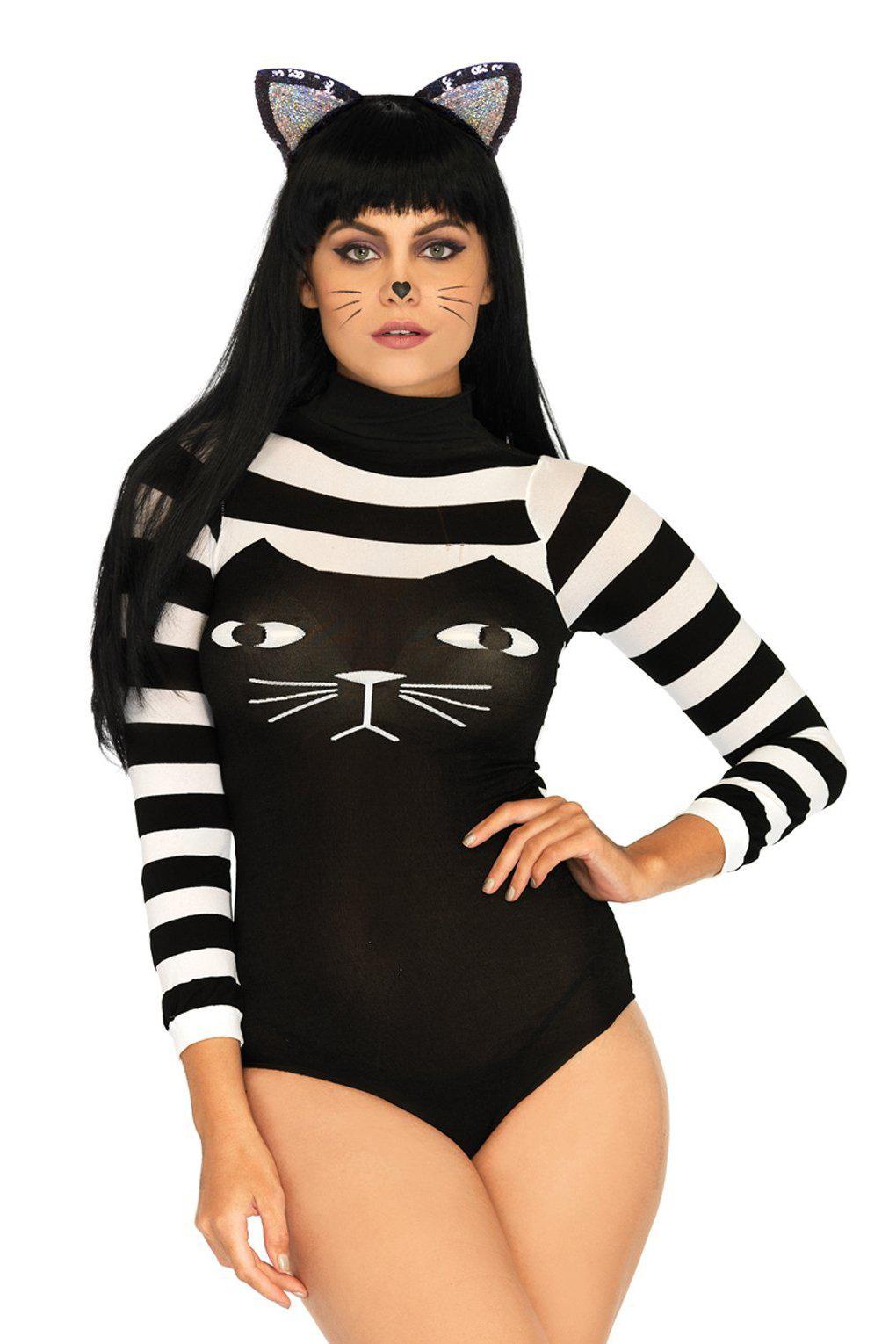 Spandex Striped Cat Costume-Cat Costumes-Leg Avenue-Black-O/S-SEXYSHOES.COM