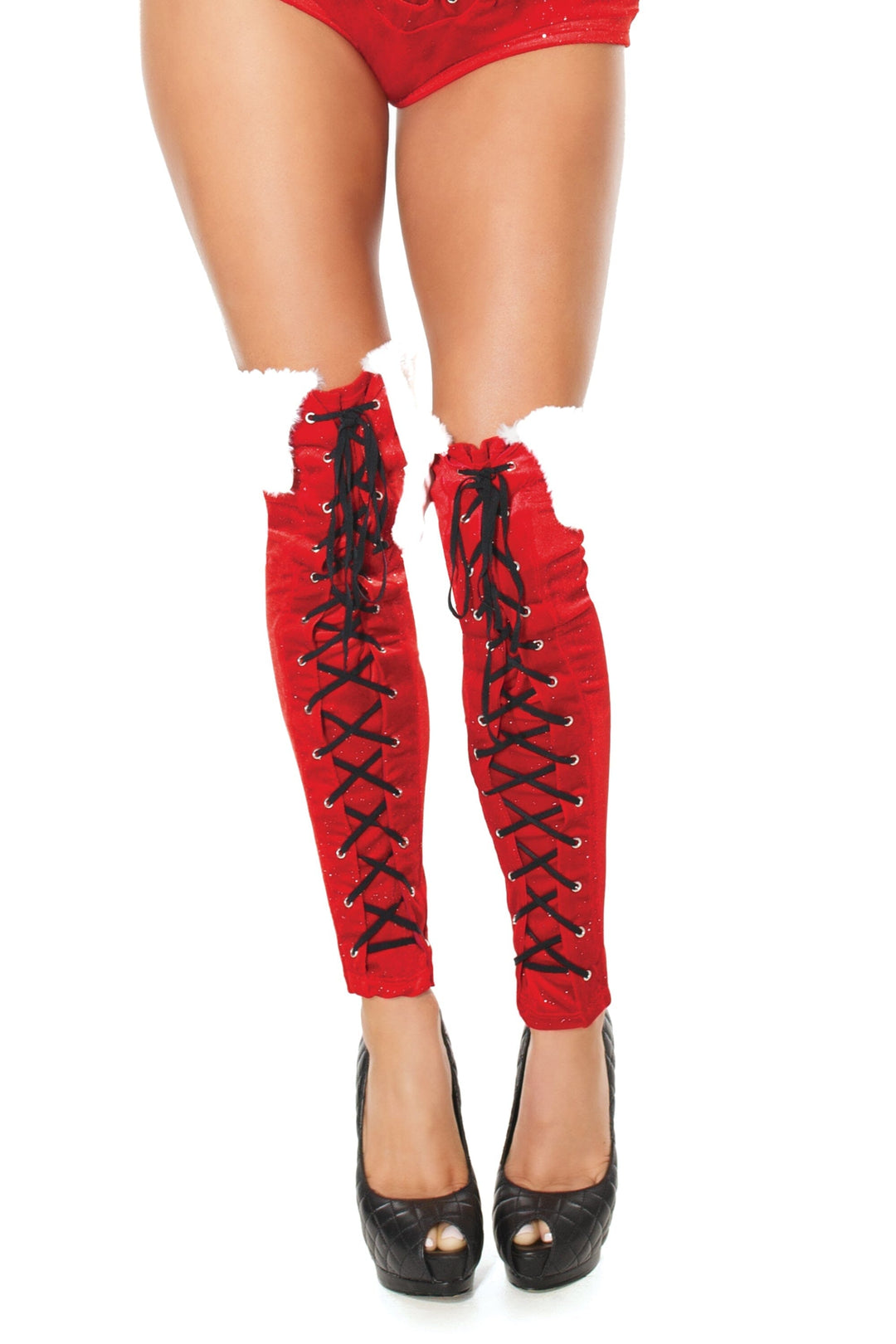 Coquette Sparkle Velvet Boot Covers in Red  from SexyShoes.com