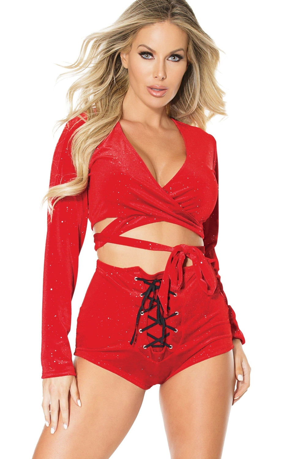 Sparkle Velvet Wrap Crop Top-Holiday Costumes-Coquette-Red-O/S-SEXYSHOES.COM