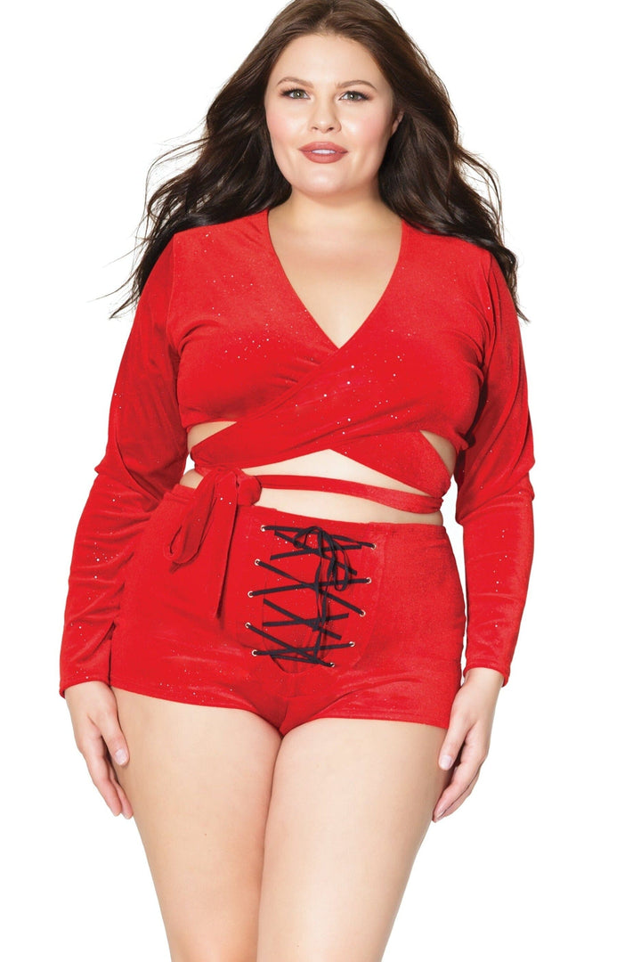 Sparkle Velvet Wrap Crop Top | Plus Size