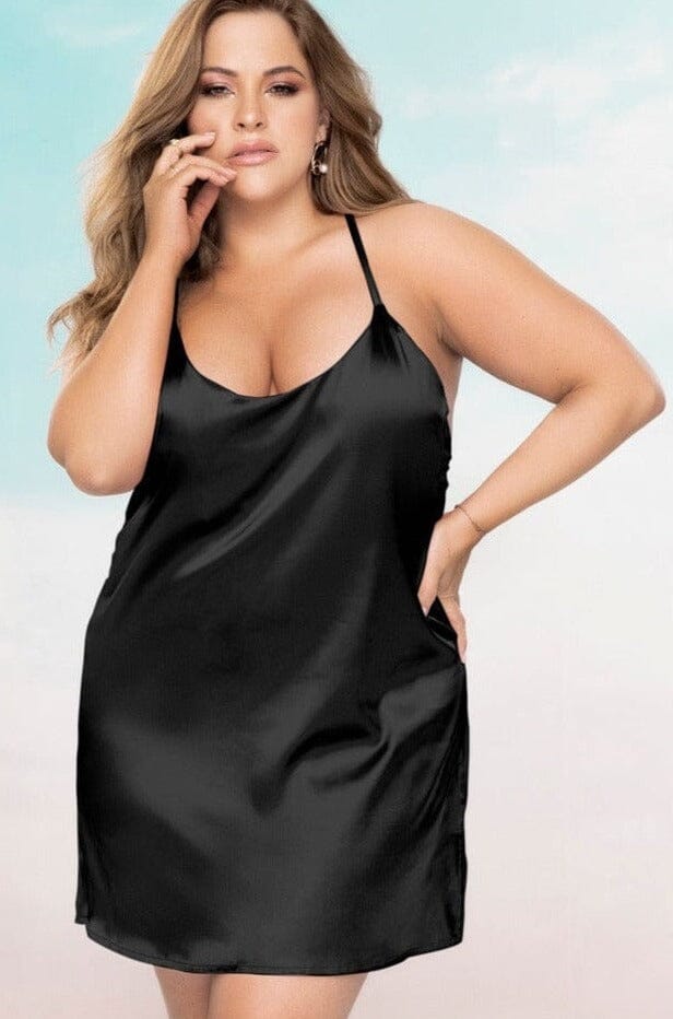 Strappy Crisscross With Side Slits Babydoll | Plus Size-Babydolls-Mapale-Black-1/2XL-SEXYSHOES.COM