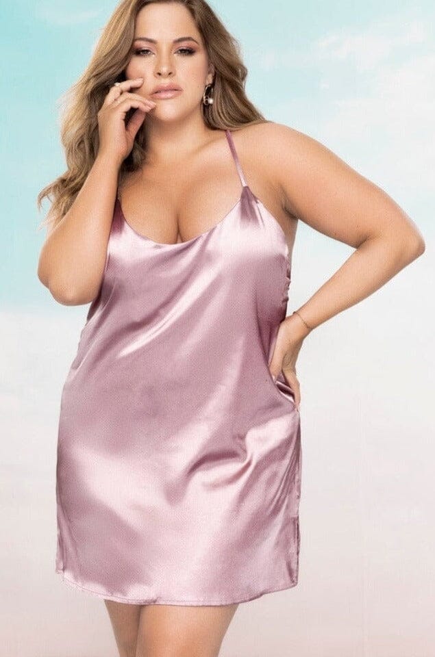 Strappy Crisscross With Side Slits Babydoll | Plus Size-Babydolls-Mapale-Pink-1/2XL-SEXYSHOES.COM