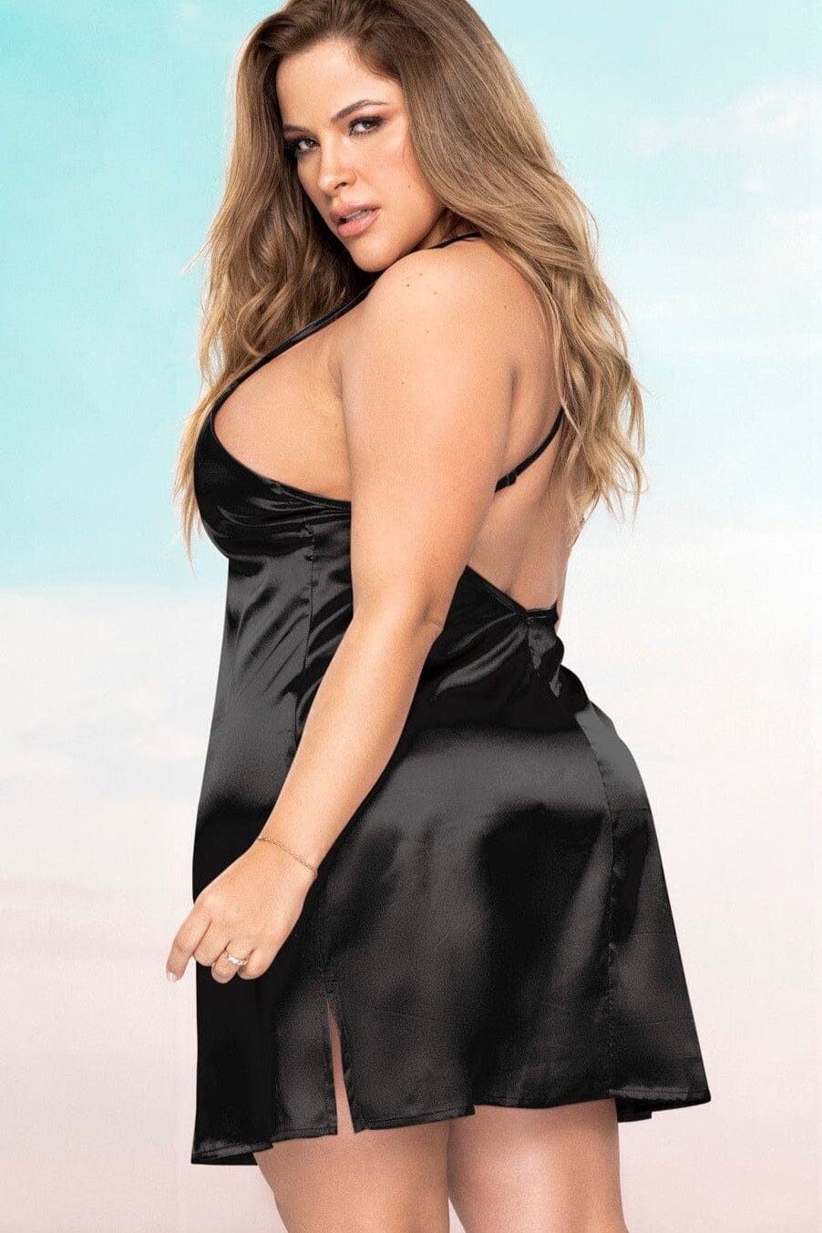 Strappy Crisscross With Side Slits Babydoll | Plus Size-Babydolls-Mapale-SEXYSHOES.COM