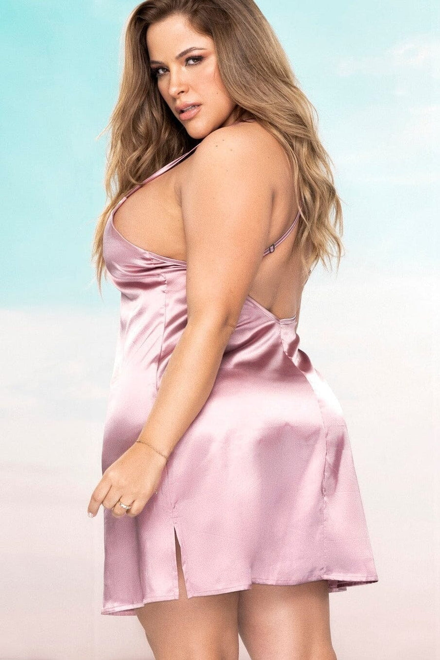 Mapale Strappy Crisscross With Side Slits Babydoll in Pink 