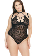 Strappy Halter Teddy With Underwire Cutaway Cups | Plus Size