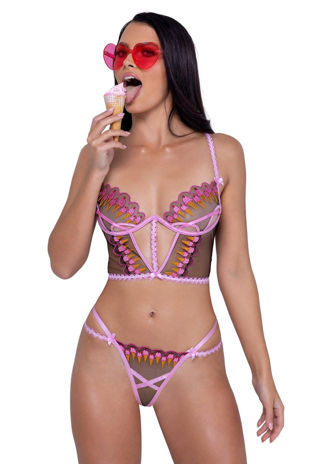 Roma Confidential Strawberry Sherbet 2 Piece Bustier Set in Pink  from SexyShoes.com