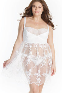 Coquette Stretch Lace Overlay Babydoll in White  from SexyShoes.com