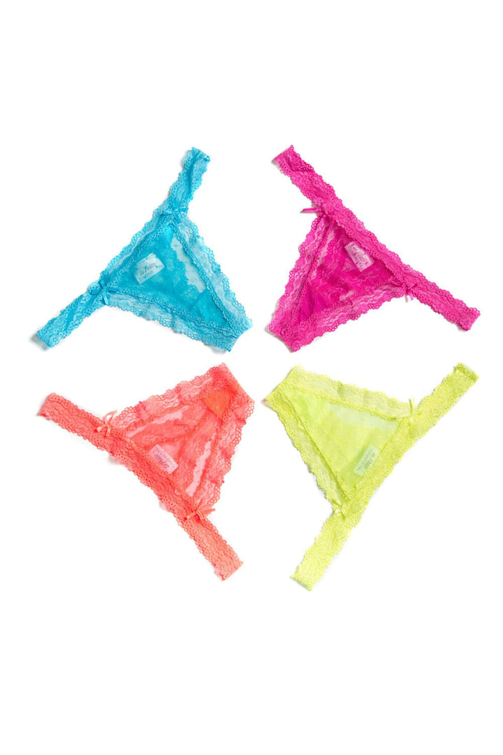 Stretch Lace Thongs With Scalloped Trim-Strings + Thongs-Coquette-Multi-O/S-SEXYSHOES.COM