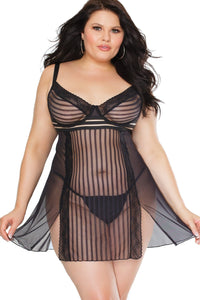 Coquette Striped Babydoll & Panty Set in Black  from SexyShoes.com