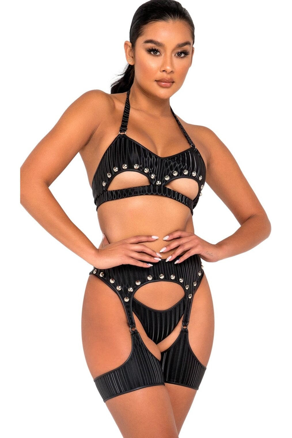 Roma Dancewear Studded Garter Belt Harness in Black  from SexyShoes.com