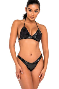Roma Dancewear Studded Vinyl Bikini Top with Fringe Detail in Black  from SexyShoes.com