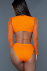 BeWicked Swimsuit With Mesh Long Sleeves in Orange 